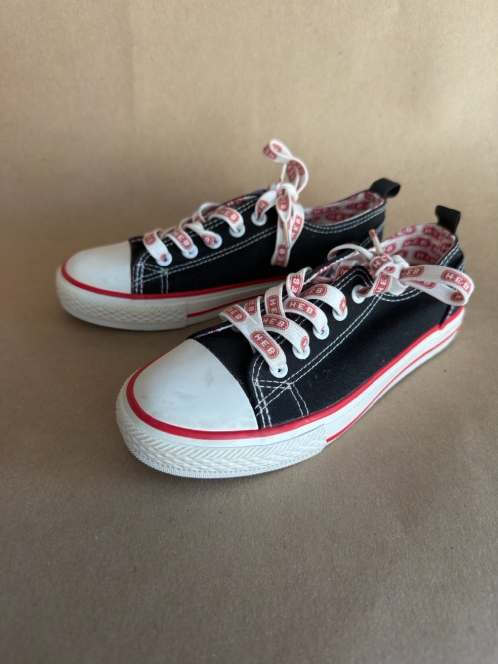 HEB Kids Black Canvas Low-Top Sneakers with Red Trim